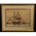 English School The Battle of Trafalgar indistinctly signed, watercolour, 25.5cm x 35.5cm