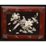 A 19th century Japanese lacquered panel, inset with mother of pearl pheasant, 27.5cm x 35cm