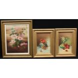 C H Wilson Still Life of Chrysanthemum signed, oil on board, 52cm x 40cm; two others, Still Lives of