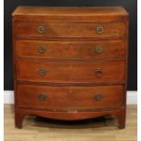 A George IV mahogany bow front chest, flush top above four long graduated cockbeaded drawers, inlaid