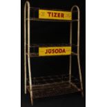 Advertising - a three tier point of sale bottle display stand, cream painted frame with sectional