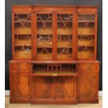 A George III style break-centre secretaire library bookcase, 196.5cm high, 182cm wide, 37cm deep