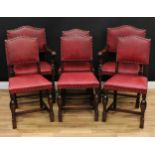 A set of four Cromwellian Revival style oak dining chairs, 93cm high, 47cm wide, the seat 36cm deep;