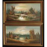 Waldeck (Bn 1928) A Pair, Alpine Water Mills signed, oils on canvas, 50cm x 100cm