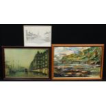 Sam Kiff Landscape with Bridge, signed, oil, 76cm x 50cm; others; J A Grimshaw, after, a print of