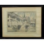 Frank Brangwen and Japanese Artist Woodcut signed by both to margin, No 67, 35cm x 50cm