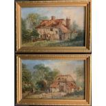 English School A Pair, Rustic Cottages oils on boards, 14cm x 22cm