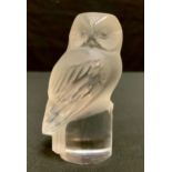 A Lalique Owl paperweight, signed, 9cm tall.