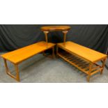 A 1960's teak low, long coffee table, 115cm long; another, 105cm; etc (3)