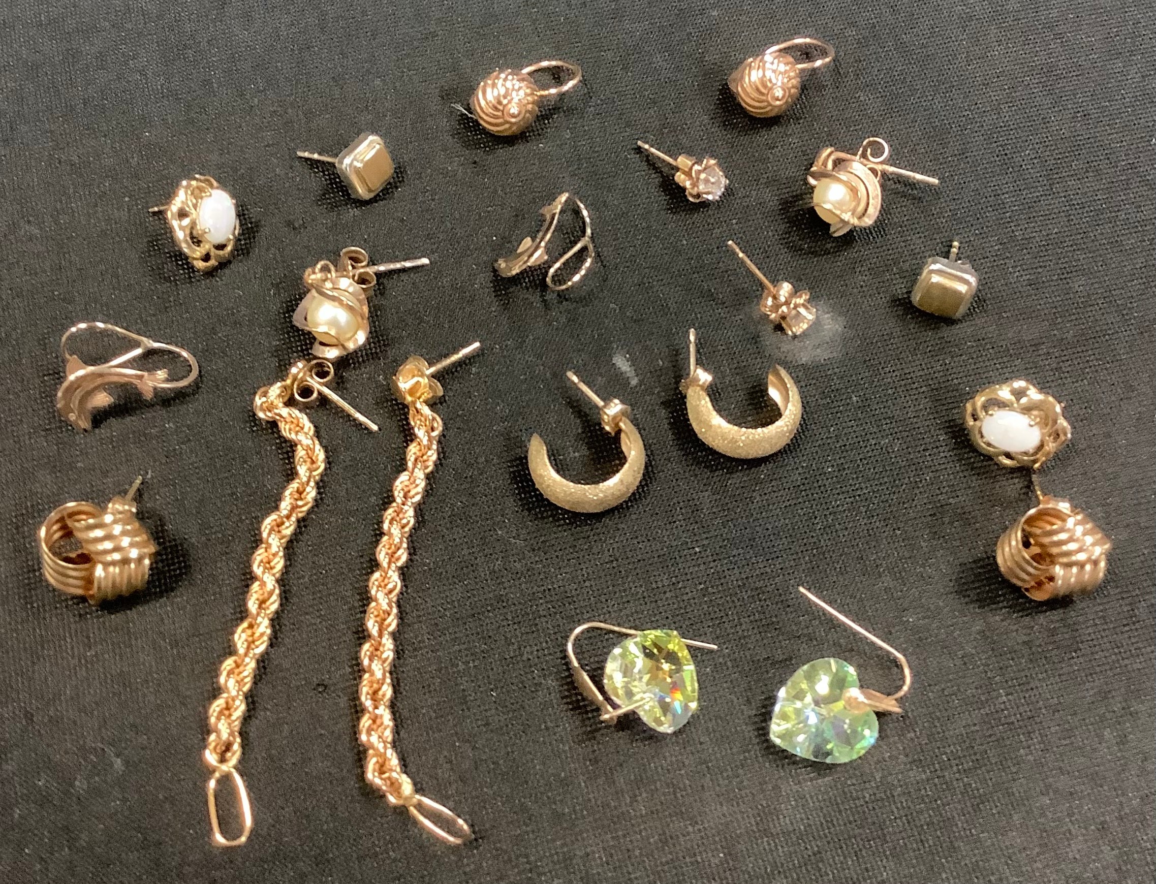 Earrings - diamond chip; 9ct gold and others