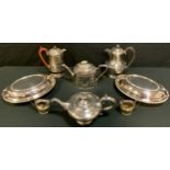 Plated Ware - a pair of oval tureens; EPBM teapot, hot water jug; cream jug, sugar, etc