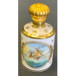 A Lynton porcelain cylindrical scent bottle, painted by Stefan Nowacki, signed, with fishing boat in