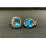 A vibrant blue stone possibly Topaz and diamond oval QVC dress ring, 9ct gold shank, size R; another