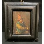 Dutch School (19th century) Wandering Scholar unsigned, oil on panel 10cm x 7.5cm, ebonized frame