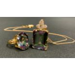 A mystic topaz and white sapphire pendant necklace, 9ct gold mount and chain, 12g gross; a similar