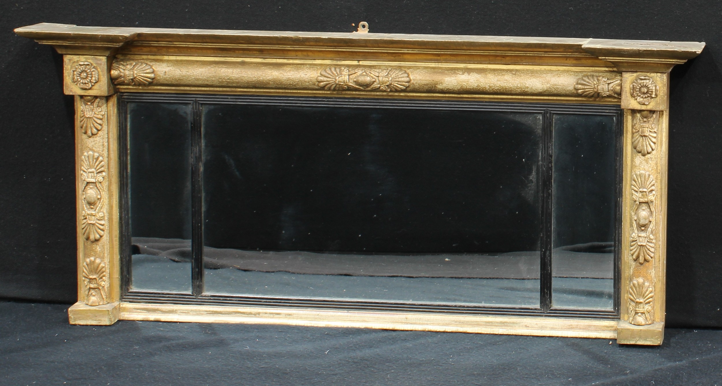 A rectangular shaped giltwood over mantel mirror, 53cm x 117cm