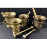 Metalware - a bronze pestle and mortar, 15cm high; others (9)