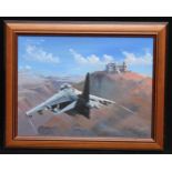 P Wharmby Harrier GR-7 Over Northern Iraq signed, dated 1994, oil on canvas
