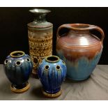 A pair of Denby Electric Blue ovoid vases, 15cm high; an Orient ware vase; etc (4)