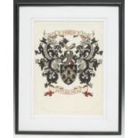 Heraldry - a painted armorial, the arms and motto of hardy, gouache, 37cm x 27cm