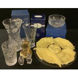 A Tutbury Crystal cut glass vase, 25cm, boxed; a Royal Doulton Evesham pattern cut glass vase,