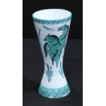 A Swiss studio pottery waisted cylindrical vase, by Valcera, decorated with stylised horses,