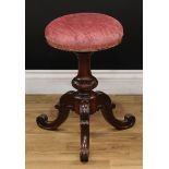 A Victorian height-adjustable music room piano stool, 50cm high