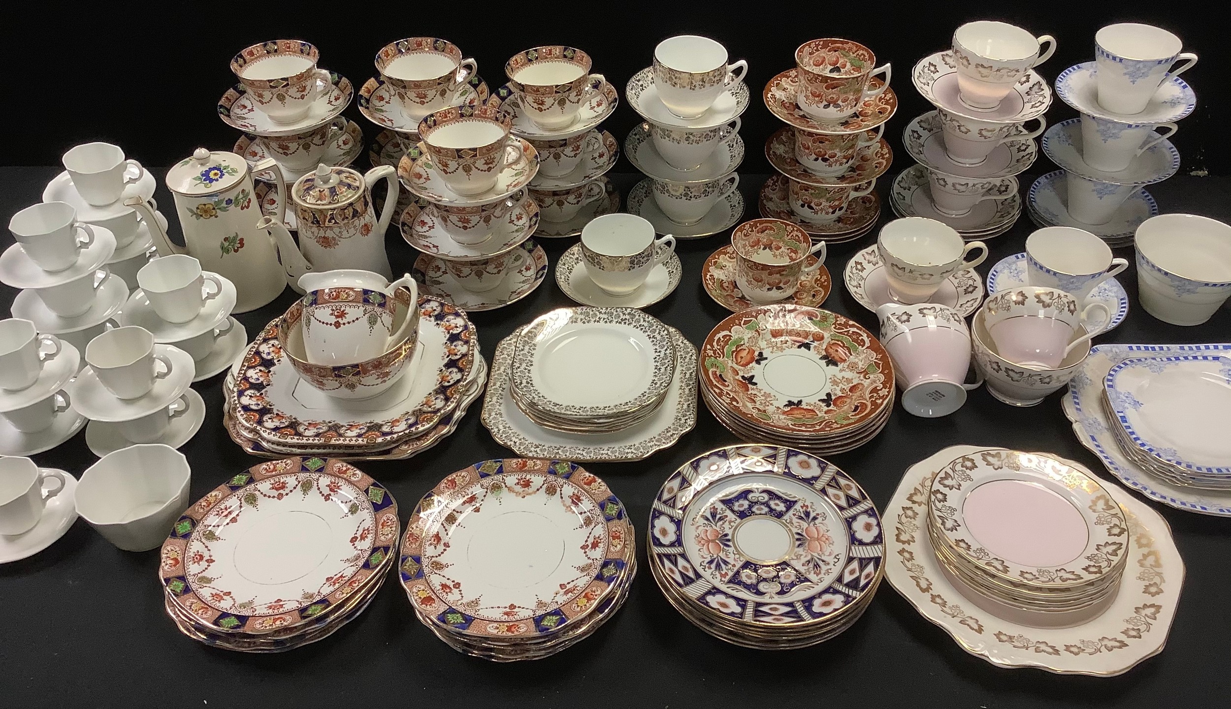 Teaware - Victoria tea service; Diamond China; Doric China; Royal Crown Derby coffee cups and
