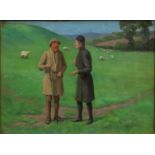 French School (early 20th century) A Shepherd and Traveller Meet oil on board, 18.5 x 25cm