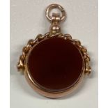 A 9ct gold bloodstone and carnelian swivel fob