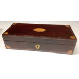 An Edwardian mahogany and marquetry rectangular box, of George III design, inlaid with batwing