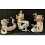 A set of three Lladro mermaid figures, the tallest 17cm, printed and impressed marks (3)