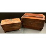 A large Georgian burr yew tea caddy; a Georgian mahogany caddy (2)