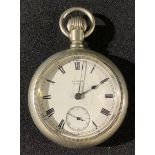 A large Elgin pocket watch, top winding, screw back