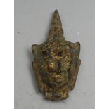 Antiquities - a Sino-Tibetan verdigris patinated fragmentary bronze, the head of Buddha, traces of