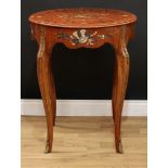 A Louis XV Revival gilt metal mounted and painted centre table, decorated with musical trophies