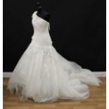 Wedding Dresses - a white tulle one shoulder dress, by Blue, embellished with lace flowers and