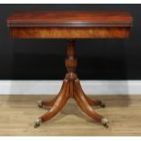 A Regency inspired card table, by Reprodux, hinged top enclosing a baize lined playing surface,