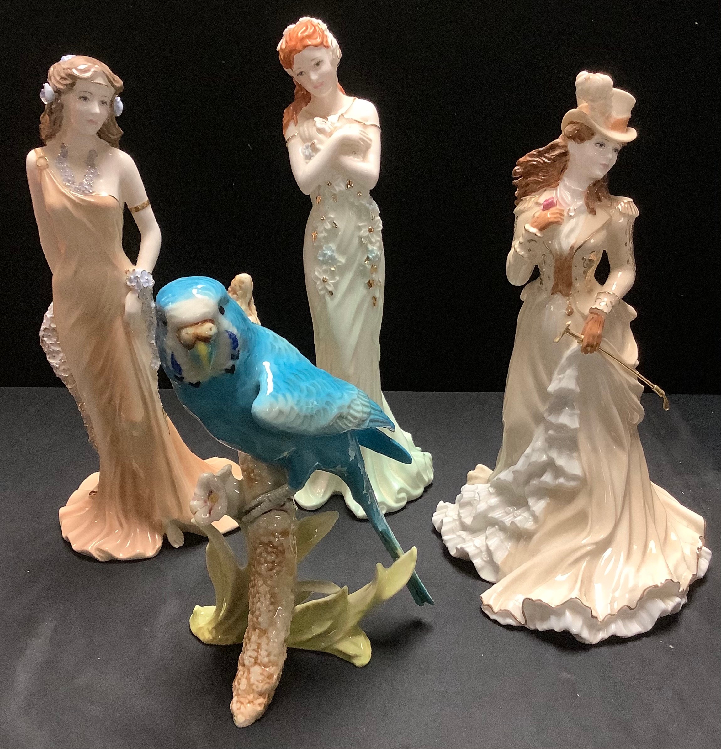 Coalport figures, Topaz, 829/9500; Emerald, 2067/6500; Helena Riding in Hyde Park4251/12500; a