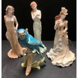 Coalport figures, Topaz, 829/9500; Emerald, 2067/6500; Helena Riding in Hyde Park4251/12500; a