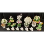 A set of six Crown Staffordshire Blanc de Chine porcelain name or menu stands; further porcelain