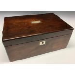 A Victorian rosewood and mother-of-pearl marquetry rounded rectangular writing box, hinged cover