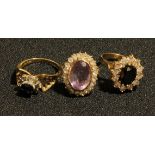 A saphire and diamond cluster ring; other dress rings (3)