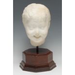 An Italian Carrara marble carving, the head of a young boy, 19th century, mounted for display on