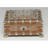 An Indian Vizagpatam and sandalwood box, hinged cover enclosing six spice compartments, 13cm wide,