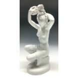 A Herend figure, female nude arranging her flowing hair, signed in the maquette, white gloss