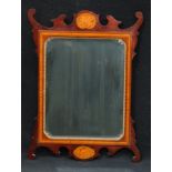 A George III style mahogany Vauxhall mirror, decorated with shell and batwing paterea, 80cm x