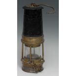 Coal Mining - an early 20th century steel and brass 2BA miner's lamp, by John Davis & Son, Derby,