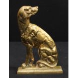 A brass country house doorstop, cast as a seated dog, plinth base, 32cm high