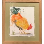 English School (contemporary) Cockerel indistinctly signed, watercolour, 39cm x 33cm